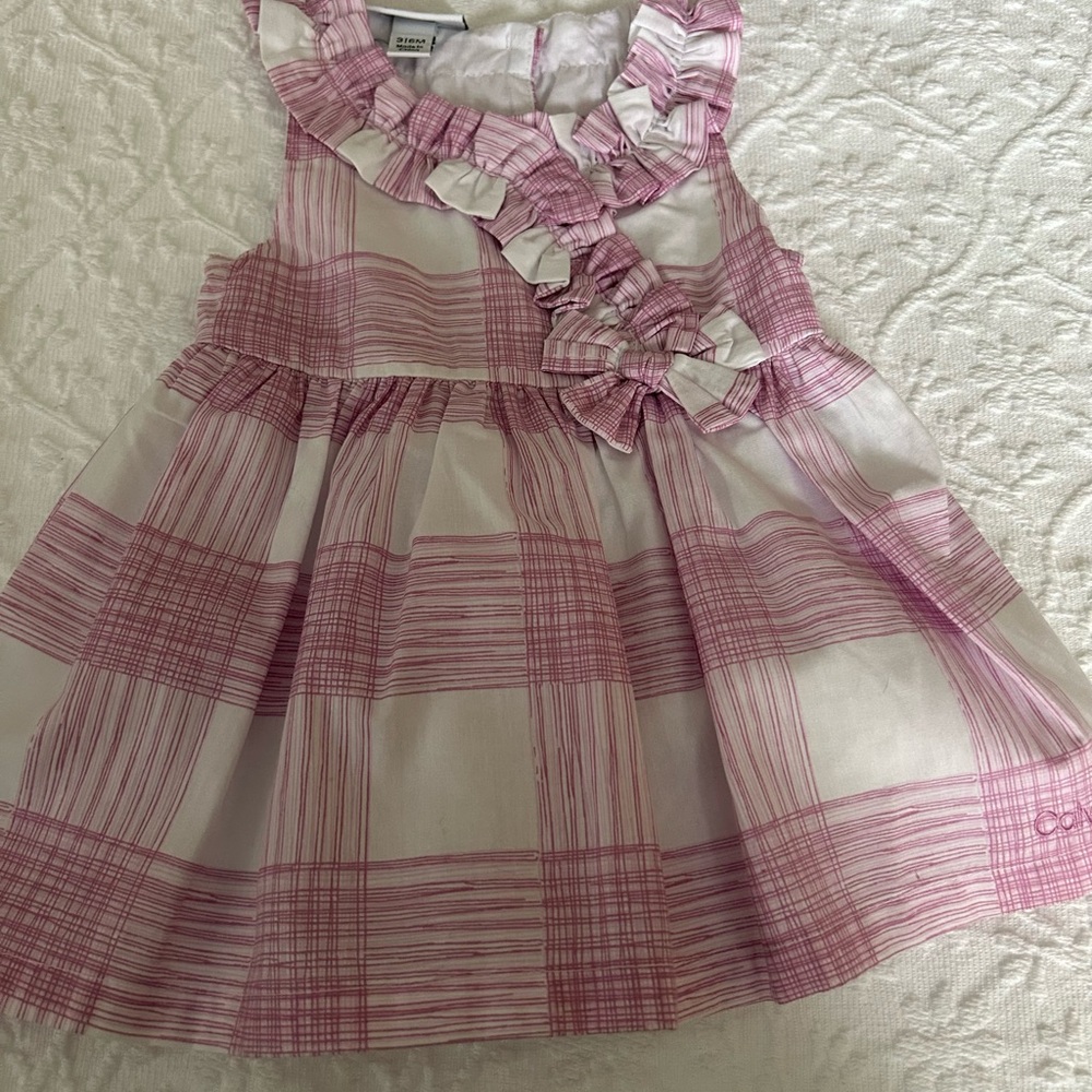 Calvin Klein Pink and White Ruffle Dress